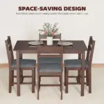HOMCOM 5-Piece Solid Wood Dining Table Set for 4, Farmhouse Kitchen Table with Upholstered Chairs for Dining Room, Walnut - Image 7