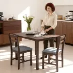 HOMCOM 5-Piece Solid Wood Dining Table Set for 4, Farmhouse Kitchen Table with Upholstered Chairs for Dining Room, Walnut - Image 9