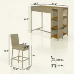 Outsunny 5 Piece Wicker Outdoor Bar Set, Acacia Wood Outdoor High Top Table and Chairs with 3 Tier Shelves, Cushions, Brown - Image 3