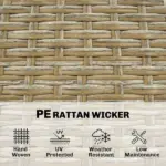 Outsunny 5 Piece Wicker Outdoor Bar Set, Acacia Wood Outdoor High Top Table and Chairs with 3 Tier Shelves, Cushions, Brown - Image 6