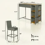 5 Piece Wicker Outdoor Bar Set, Acacia Wood Outdoor High Top Table and Chairs with 3 Tier Shelves, Cushions, Gray - Image 3