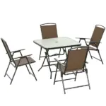 5 Pieces Patio Table and Chairs, Foldable Wicker Outdoor Dining Table Set with Umbrella Hole, Dark Brown - Image 11