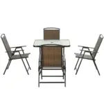 5 Pieces Patio Table and Chairs, Foldable Wicker Outdoor Dining Table Set with Umbrella Hole, Dark Brown
