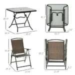 5 Pieces Patio Table and Chairs, Foldable Wicker Outdoor Dining Table Set with Umbrella Hole, Dark Brown - Image 3