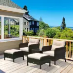 5 Piece Rattan Patio Conversation Set with Chairs, Ottomans and Coffee Table, Brown Beige - Image 2