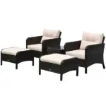 5 Piece Rattan Patio Conversation Set with Chairs, Ottomans and Coffee Table, Brown Beige - Image 11