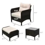 5 Piece Rattan Patio Conversation Set with Chairs, Ottomans and Coffee Table, Brown Beige - Image 3