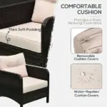 5 Piece Rattan Patio Conversation Set with Chairs, Ottomans and Coffee Table, Brown Beige - Image 5