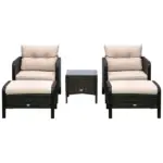 5 Piece Rattan Patio Conversation Set with Chairs, Ottomans and Coffee Table, Brown Beige - Image 7