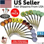 5 Set 15 Piece Steel Tip Darts Set with Slim Barrels and Flights