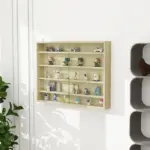 HOMCOM 5-Tier Display Cabinet, Wall-Mounted Display Case with 2 Glass Doors and Adjustable Shelves, Oak - Image 7