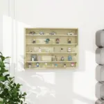 HOMCOM 5-Tier Display Cabinet, Wall-Mounted Display Case with 2 Glass Doors and Adjustable Shelves, Oak - Image 10