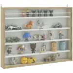 HOMCOM 5-Tier Display Cabinet, Wall-Mounted Display Case with 2 Glass Doors and Adjustable Shelves, Oak and White - Image 11