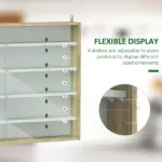 HOMCOM 5-Tier Display Cabinet, Wall-Mounted Display Case with 2 Glass Doors and Adjustable Shelves, Oak and White - Image 4
