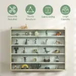 HOMCOM 5-Tier Display Cabinet, Wall-Mounted Display Case with 2 Glass Doors and Adjustable Shelves, Oak and White - Image 6