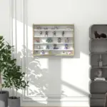 HOMCOM 5-Tier Display Cabinet, Wall-Mounted Display Case with 2 Glass Doors and Adjustable Shelves, Oak and White - Image 8