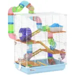 PawHut 5-Tier Hamster Cage, Portable Animal Travel Carrier with Exercise Wheels, Tube, Light Blue - Image 11