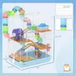 PawHut 5-Tier Hamster Cage, Portable Animal Travel Carrier with Exercise Wheels, Tube, Light Blue - Image 3