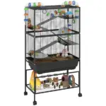 PawHut 5 Tier Hamster Cage, Rolling Rat Cage with Deep Tray, Storage Shelf, Big Exercise Wheel, Hut, Tube System - Image 11