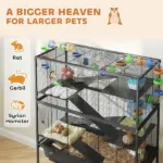 PawHut 5 Tier Hamster Cage, Rolling Rat Cage with Deep Tray, Storage Shelf, Big Exercise Wheel, Hut, Tube System - Image 4