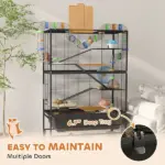 PawHut 5 Tier Hamster Cage, Rolling Rat Cage with Deep Tray, Storage Shelf, Big Exercise Wheel, Hut, Tube System - Image 6