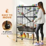 PawHut 5 Tier Hamster Cage, Rolling Rat Cage with Deep Tray, Storage Shelf, Big Exercise Wheel, Hut, Tube System - Image 8