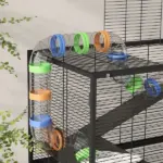 PawHut 5 Tier Hamster Cage, Rolling Rat Cage with Deep Tray, Storage Shelf, Big Exercise Wheel, Hut, Tube System - Image 9