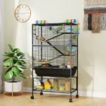PawHut 5 Tier Hamster Cage, Rolling Rat Cage with Deep Tray, Storage Shelf, Big Exercise Wheel, Hut, Tube System - Image 10