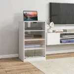 4-Tier Media Cabinet with Adjustable Shelves Tempered Glass Doors and Cable Management Distressed White - Image 2