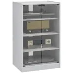 4-Tier Media Cabinet with Adjustable Shelves Tempered Glass Doors and Cable Management Distressed White - Image 11