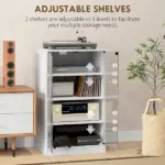 4-Tier Media Cabinet with Adjustable Shelves Tempered Glass Doors and Cable Management Distressed White - Image 4