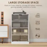 4-Tier Media Cabinet with Adjustable Shelves Tempered Glass Doors and Cable Management Distressed White - Image 5