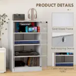 4-Tier Media Cabinet with Adjustable Shelves Tempered Glass Doors and Cable Management Distressed White - Image 6