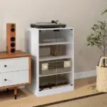 4-Tier Media Cabinet with Adjustable Shelves Tempered Glass Doors and Cable Management Distressed White - Image 8