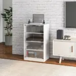 4-Tier Media Cabinet with Adjustable Shelves Tempered Glass Doors and Cable Management Distressed White - Image 10