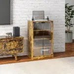 5-Tier Media Cabinet, Media Stand with Adjustable Shelves, Tempered Glass Doors, and Cable Management, Rustic Brown - Image 2