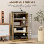 5-Tier Media Cabinet, Media Stand with Adjustable Shelves, Tempered Glass Doors, and Cable Management, Rustic Brown - Image 4