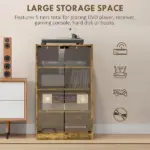 5-Tier Media Cabinet, Media Stand with Adjustable Shelves, Tempered Glass Doors, and Cable Management, Rustic Brown - Image 5