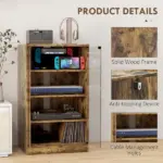 5-Tier Media Cabinet, Media Stand with Adjustable Shelves, Tempered Glass Doors, and Cable Management, Rustic Brown - Image 6