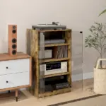 5-Tier Media Cabinet, Media Stand with Adjustable Shelves, Tempered Glass Doors, and Cable Management, Rustic Brown - Image 8