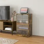 5-Tier Media Cabinet, Media Stand with Adjustable Shelves, Tempered Glass Doors, and Cable Management, Rustic Brown - Image 10