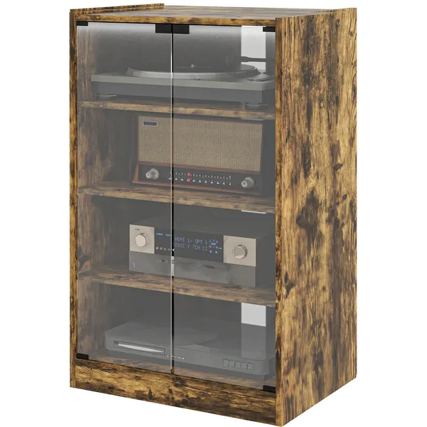 5-tier-media-cabinet-media-stand-with-adjustable-shelves-tempered-glass-doors-and-cable-management-rustic-brown.webp 5-Tier Media Cabinet, Media Stand with Adjustable Shelves, Tempered Glass Doors, and Cable Management, Rustic Brown - Image 1