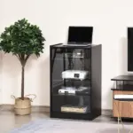 5-Tier Media Stand Cabinet with Adjustable Shelves, Tempered Glass Door for TV Gaming Consoles DVD Player Receiver, Black - Image 2