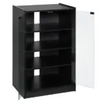 5-Tier Media Stand Cabinet with Adjustable Shelves, Tempered Glass Door for TV Gaming Consoles DVD Player Receiver, Black