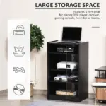 5-Tier Media Stand Cabinet with Adjustable Shelves, Tempered Glass Door for TV Gaming Consoles DVD Player Receiver, Black - Image 5