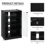 5-Tier Media Stand Cabinet with Adjustable Shelves, Tempered Glass Door for TV Gaming Consoles DVD Player Receiver, Black - Image 6