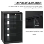 5-Tier Media Stand Cabinet with Adjustable Shelves, Tempered Glass Door for TV Gaming Consoles DVD Player Receiver, Black - Image 7