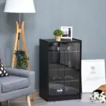 5-Tier Media Stand Cabinet with Adjustable Shelves, Tempered Glass Door for TV Gaming Consoles DVD Player Receiver, Black - Image 10