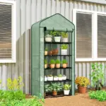 Outsunny 5 Tier Mini Greenhouse, Small Portable Greenhouse with PE Cover, Roll-Up Zippered Door, 76" x 35.4" x 19.3", Green - Image 2