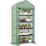 Outsunny 5 Tier Mini Greenhouse, Small Portable Greenhouse with PE Cover, Roll-Up Zippered Door, 76" x 35.4" x 19.3", Green - Image 11